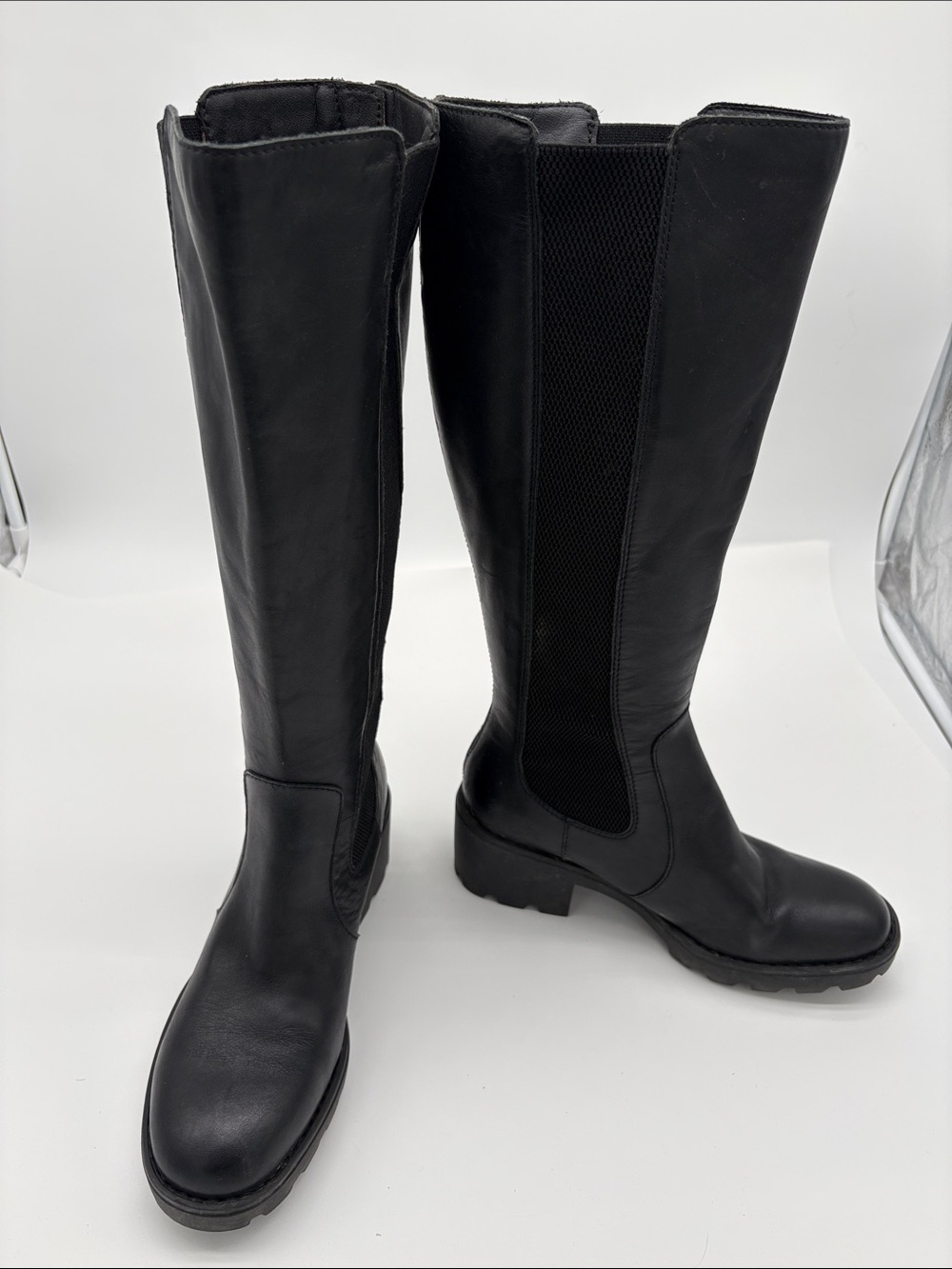 Born Black Leather Tall Zippered Riding Boots Women Size 9 BLEMISH